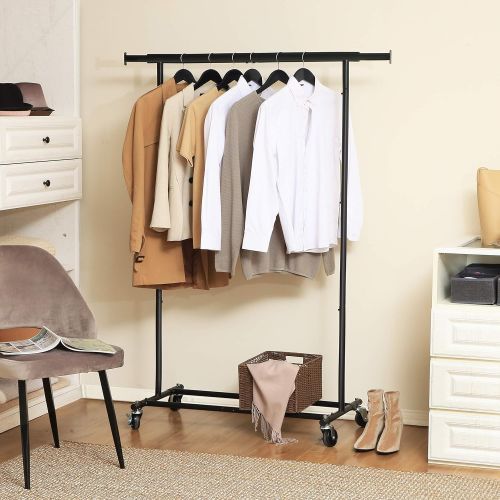  [아마존 핫딜]  [아마존핫딜]SONGMICS Clothing Garment Rack on Wheels, Heavy-Duty Clothes Rack, Collapsible, with Extendable Hanging Rail, Bottom Storage Shelf, Black UHSR13BK