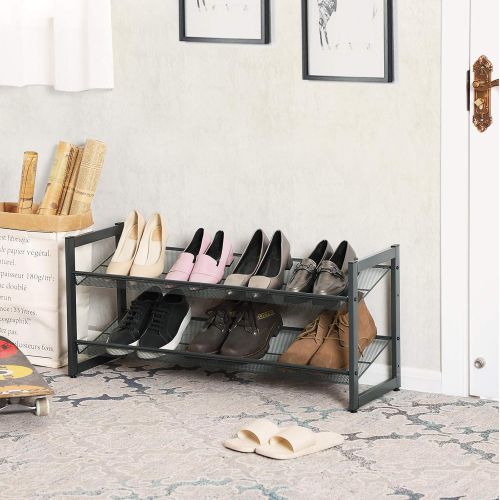  [아마존 핫딜] [아마존핫딜]SONGMICS Shoe Rack, 2-Tier Stackable Shoe Storage Shelf, Metal Mesh, Flat or Angled Shoe Organizer for 8 to 10 Pairs of Shoes, Short Boots, High Heels, Cool Gray ULMR02GB