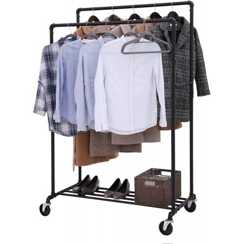  [아마존 핫딜] [아마존핫딜]SONGMICS Industrial Pipe Clothes Rack Double Rail on Wheels with Commercial Grade Clothing Hanging Rack Organizer for Garment Storage Display, Black UHSR60B