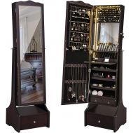 [아마존핫딜][아마존 핫딜] SONGMICS 39.4 LED Light Strip Jewelry Cabinet Armoire, Lockable Full Length Mirrored Jewelry Organizer, Makeup Tray and Large Drawer Base UJJC87BRV1