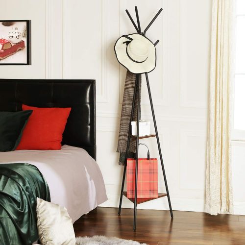  [아마존핫딜][아마존 핫딜] SONGMICS Coat Rack Stand, Coat Tree, Hall Tree Free Standing, Industrial Style, with 2 Shelves, for Clothes, Hat, Bag, Black, Vintage URCR16BX