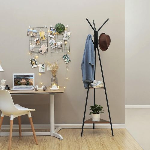  [아마존핫딜][아마존 핫딜] SONGMICS Coat Rack Stand, Coat Tree, Hall Tree Free Standing, Industrial Style, with 2 Shelves, for Clothes, Hat, Bag, Black, Vintage URCR16BX