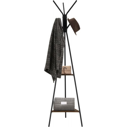  [아마존핫딜][아마존 핫딜] SONGMICS Coat Rack Stand, Coat Tree, Hall Tree Free Standing, Industrial Style, with 2 Shelves, for Clothes, Hat, Bag, Black, Vintage URCR16BX