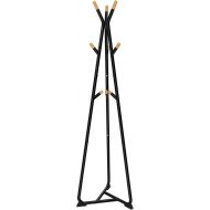 [아마존 핫딜] [아마존핫딜]SONGMICS Coat Rack Stand, Coat Tree, Hall Tree Free Standing, with 9 Beech Wood Hooks, for Clothes, Hat, Bag, Black, Natural Grain URCR15BY