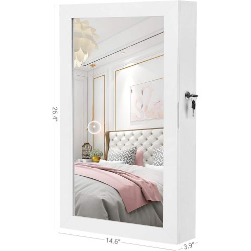  [아마존 핫딜] [아마존핫딜]SONGMICS Lockable Jewelry Cabinet Armoire with Mirror, Wall-Mounted Space Saving Jewelry Storage Organizer White UJJC51WT