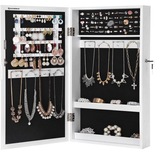  [아마존 핫딜] [아마존핫딜]SONGMICS Lockable Jewelry Cabinet Armoire with Mirror, Wall-Mounted Space Saving Jewelry Storage Organizer White UJJC51WT
