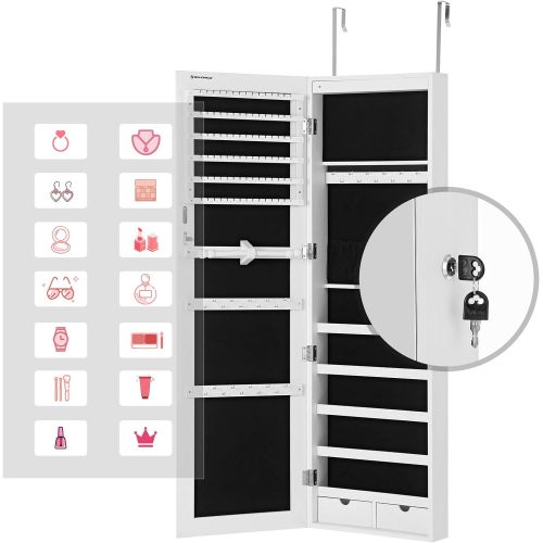  [아마존 핫딜] SONGMICS 47.2 H Full Screen Mirrored Jewelry Cabinet Armoire, 6 LEDs Jewelry Organizer Wall Hanging/Door Mounted, Larger Capacity, Pure White UJJC99WT