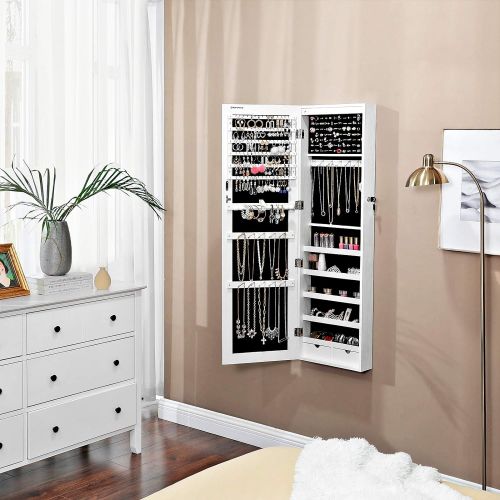  [아마존 핫딜] SONGMICS 47.2 H Full Screen Mirrored Jewelry Cabinet Armoire, 6 LEDs Jewelry Organizer Wall Hanging/Door Mounted, Larger Capacity, Pure White UJJC99WT