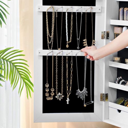  [아마존 핫딜] SONGMICS 47.2 H Full Screen Mirrored Jewelry Cabinet Armoire, 6 LEDs Jewelry Organizer Wall Hanging/Door Mounted, Larger Capacity, Pure White UJJC99WT