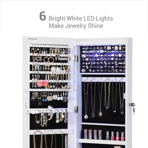  [아마존 핫딜] SONGMICS 47.2 H Full Screen Mirrored Jewelry Cabinet Armoire, 6 LEDs Jewelry Organizer Wall Hanging/Door Mounted, Larger Capacity, Pure White UJJC99WT