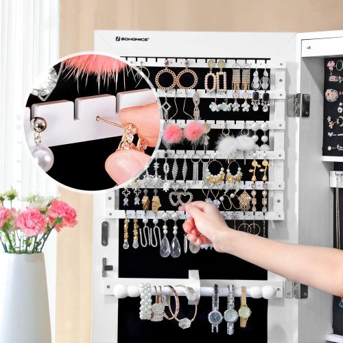  [아마존 핫딜] SONGMICS 47.2 H Full Screen Mirrored Jewelry Cabinet Armoire, 6 LEDs Jewelry Organizer Wall Hanging/Door Mounted, Larger Capacity, Pure White UJJC99WT