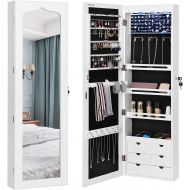 [아마존 핫딜] SONGMICS LED Jewelry Cabinet Armoire with 6 Drawers Lockable Door/Wall Mounted Jewelry Organizer White Patented UJJC88W