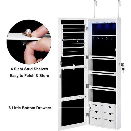  [아마존 핫딜] SONGMICS LED Jewelry Cabinet Armoire with 6 Drawers Lockable Door/Wall Mounted Jewelry Organizer White Patented UJJC88W