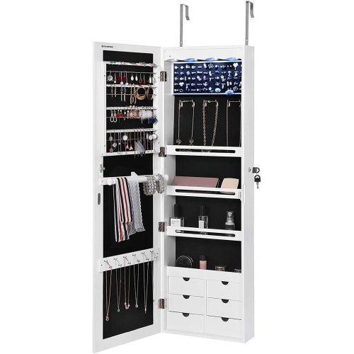  [아마존 핫딜] SONGMICS LED Jewelry Cabinet Armoire with 6 Drawers Lockable Door/Wall Mounted Jewelry Organizer White Patented UJJC88W