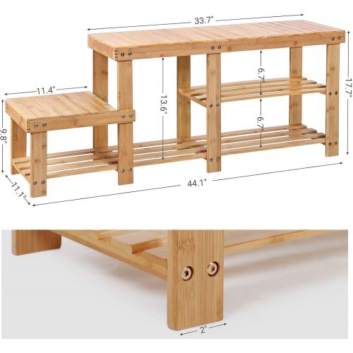  [아마존베스트]SONGMICS Bamboo Shoe Bench Entryway Storage Rack with High and Low Levels for Adult and Child ULBS120N