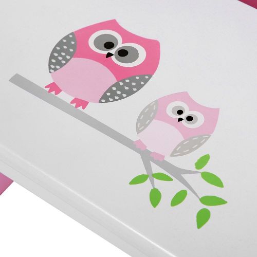  [아마존베스트]SONGMICS Children Step Stool, Wood Bed Steps for Kids, Owl Theme in Bathroom Closet Kitchen Toilet Pink and White ULKF02PK