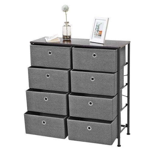  SONGMICS 4-Tier Wide Drawer Dresser, Storage Unit with 8 Easy Pull Fabric Drawers and Metal Frame, Wooden Tabletop for Closets, Nursery, Dorm Room, Hallway, 31.5 x 11.8 x 32.1 Inch