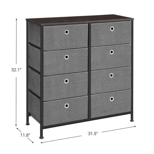  SONGMICS 4-Tier Wide Drawer Dresser, Storage Unit with 8 Easy Pull Fabric Drawers and Metal Frame, Wooden Tabletop for Closets, Nursery, Dorm Room, Hallway, 31.5 x 11.8 x 32.1 Inch
