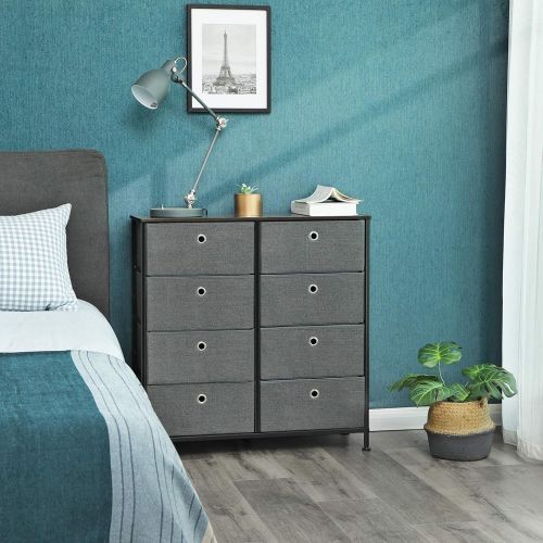  SONGMICS 4-Tier Wide Drawer Dresser, Storage Unit with 8 Easy Pull Fabric Drawers and Metal Frame, Wooden Tabletop for Closets, Nursery, Dorm Room, Hallway, 31.5 x 11.8 x 32.1 Inch