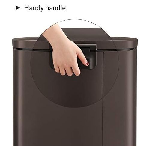  SONGMICS 13.2 Gal (50L) Kitchen Trash Can, Pedal Garbage Can, with Plastic Inner Bucket, Hinged Lid, Soft Closure, Odor Proof and Hygienic, Brown ULTB50BR