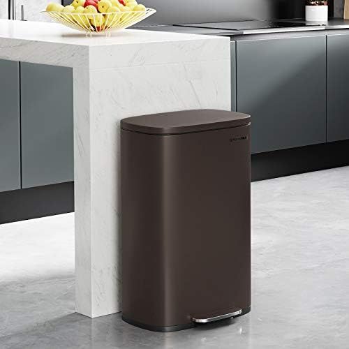  SONGMICS 13.2 Gal (50L) Kitchen Trash Can, Pedal Garbage Can, with Plastic Inner Bucket, Hinged Lid, Soft Closure, Odor Proof and Hygienic, Brown ULTB50BR