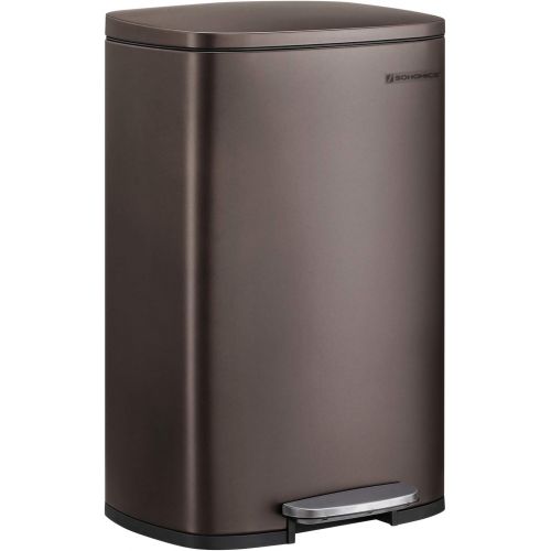  SONGMICS 13.2 Gal (50L) Kitchen Trash Can, Pedal Garbage Can, with Plastic Inner Bucket, Hinged Lid, Soft Closure, Odor Proof and Hygienic, Brown ULTB50BR