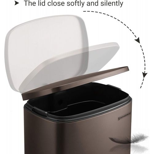  SONGMICS 13.2 Gal (50L) Kitchen Trash Can, Pedal Garbage Can, with Plastic Inner Bucket, Hinged Lid, Soft Closure, Odor Proof and Hygienic, Brown ULTB50BR