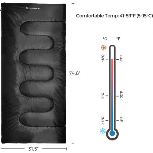  SONGMICS Sleeping Bag for Adults Boys and Girls, Washed Cotton Liner, Backpacking Hiking Camping, Warm and Cold Weather 3 Seasons, Ultralight Portable, Indoor and Outdoor, with Com