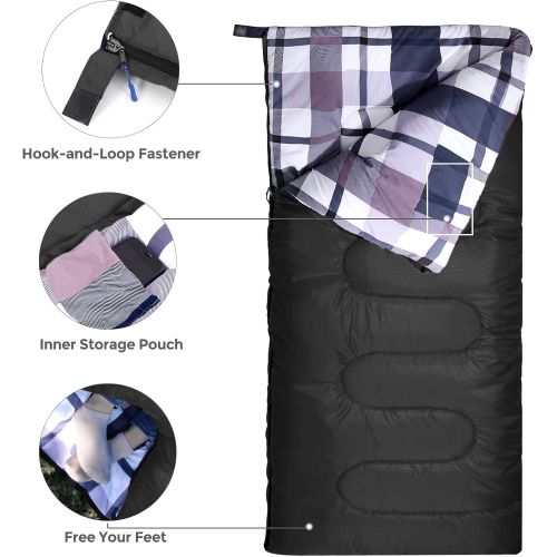  SONGMICS Sleeping Bag for Adults Boys and Girls, Washed Cotton Liner, Backpacking Hiking Camping, Warm and Cold Weather 3 Seasons, Ultralight Portable, Indoor and Outdoor, with Com