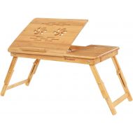 [아마존베스트]SONGMICS Bamboo Laptop Desk Serving Bed Tray Breakfast Table Tilting Top with Drawer