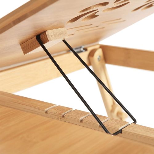  [아마존베스트]SONGMICS Bamboo Laptop Desk Serving Bed Tray Breakfast Table Tilting Top with Drawer