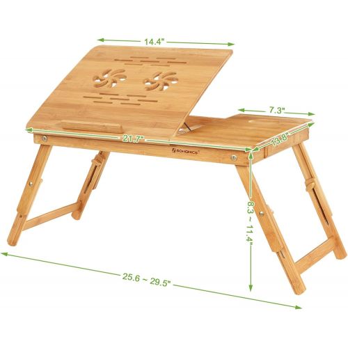 [아마존베스트]SONGMICS Bamboo Laptop Desk Serving Bed Tray Breakfast Table Tilting Top with Drawer