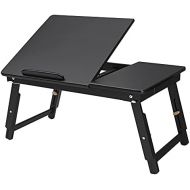 [아마존베스트]SONGMICS Multi-Function Lapdesk Table, Foldable Bed Tray with Tilting Top, Drawer, Black ULLD01BK