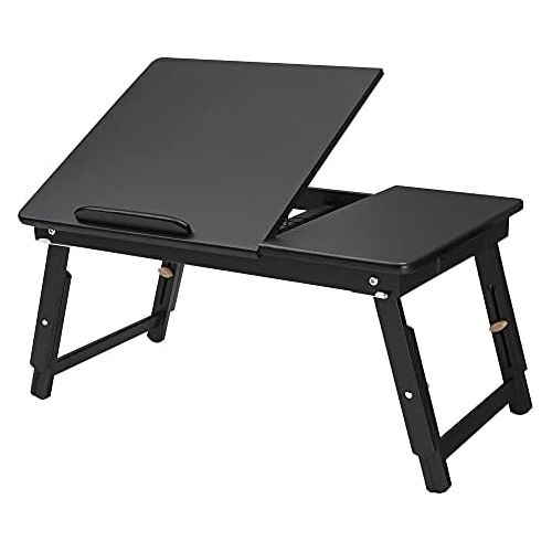  [아마존베스트]SONGMICS Multi-Function Lapdesk Table, Foldable Bed Tray with Tilting Top, Drawer, Black ULLD01BK