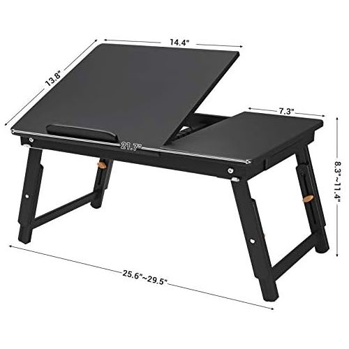  [아마존베스트]SONGMICS Multi-Function Lapdesk Table, Foldable Bed Tray with Tilting Top, Drawer, Black ULLD01BK