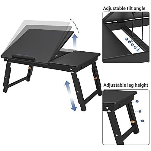  [아마존베스트]SONGMICS Multi-Function Lapdesk Table, Foldable Bed Tray with Tilting Top, Drawer, Black ULLD01BK