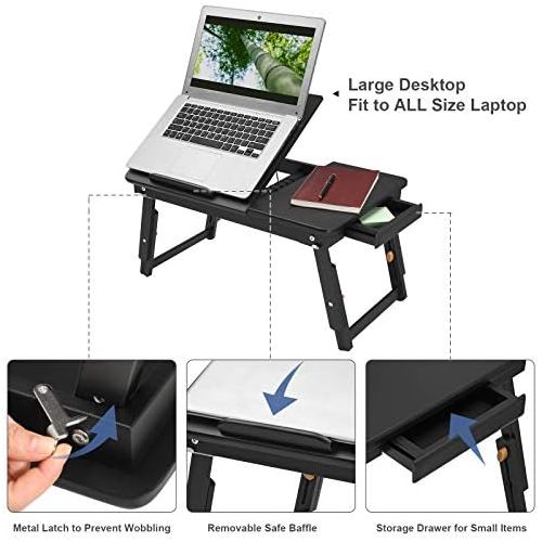  [아마존베스트]SONGMICS Multi-Function Lapdesk Table, Foldable Bed Tray with Tilting Top, Drawer, Black ULLD01BK