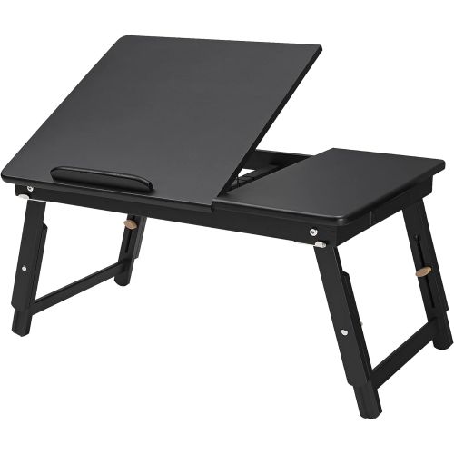  [아마존베스트]SONGMICS Multi-Function Lapdesk Table, Foldable Bed Tray with Tilting Top, Drawer, Black ULLD01BK