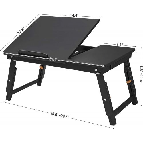  [아마존베스트]SONGMICS Multi-Function Lapdesk Table, Foldable Bed Tray with Tilting Top, Drawer, Black ULLD01BK
