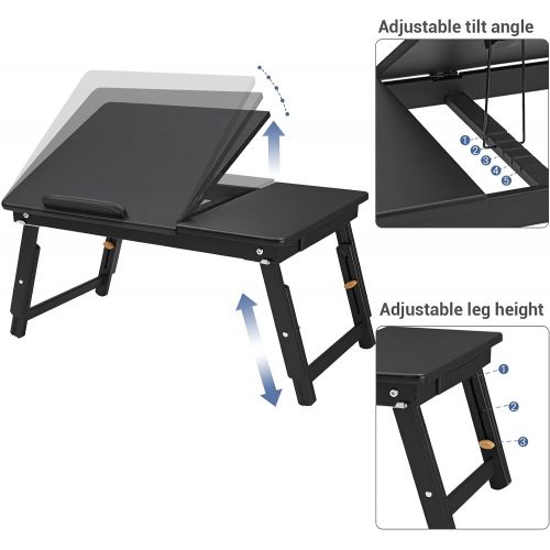  [아마존베스트]SONGMICS Multi-Function Lapdesk Table, Foldable Bed Tray with Tilting Top, Drawer, Black ULLD01BK