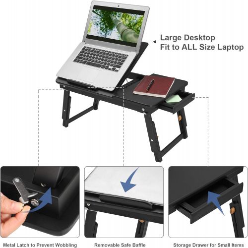  [아마존베스트]SONGMICS Multi-Function Lapdesk Table, Foldable Bed Tray with Tilting Top, Drawer, Black ULLD01BK