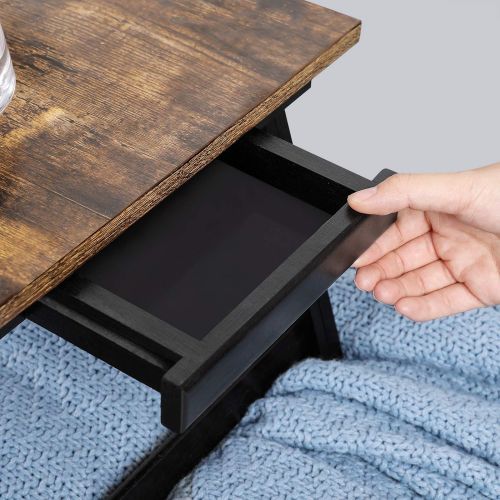  [아마존베스트]SONGMICS Laptop Desk for Bed or Sofa with Adjustable Tilting Top, Breakfast Serving Tray with Height Adjustable Folding Legs, Fits Screen Size up to 15.6 Inches, Floor Desk, Rustic