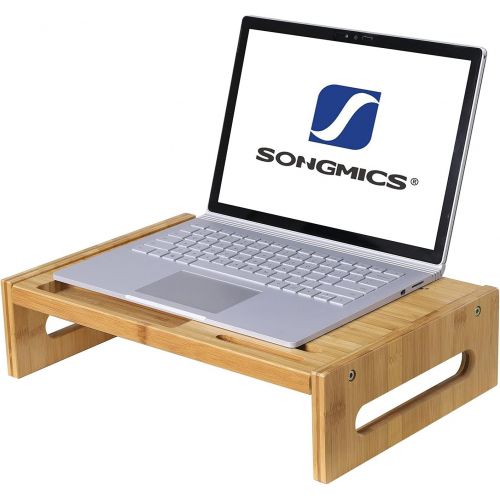  [아마존베스트]Songmics Bamboo Monitor Stand for Laptop with Storage Space as Desktop Organiser