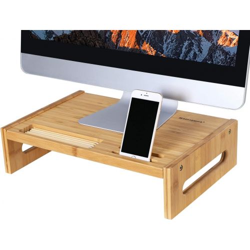  [아마존베스트]Songmics Bamboo Monitor Stand for Laptop with Storage Space as Desktop Organiser