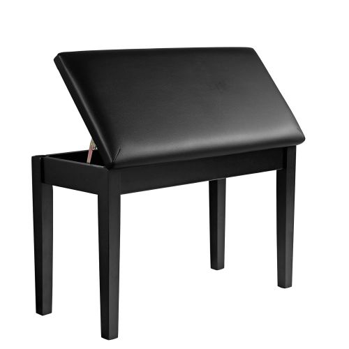  SONGMICS Wooden Duet Piano Bench with Padded Cushion and Music Storage Black ULPB75BK