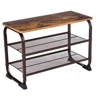 SONGMICS Vintage Shoe Bench Rack, 3-Tier Shoe Storage Shelf for Entryway Hallway Living Room, Wood Look Accent Furniture with Metal Frame, Easy Assembly ULMR32A