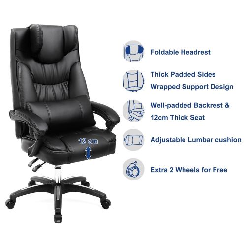  SONGMICS Office Chair, Original Design Executive Swivel Chair with Foldable Headrest, Adjustable Pillow, Black UOBG76B-