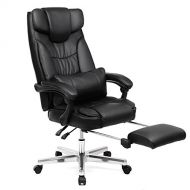 SONGMICS Office Chair Ergonomic Executive Gaming Swivel Chair with Foldable Headrest and Pull-Out Footrest Extra Large Black, Original Design UOBG75B-
