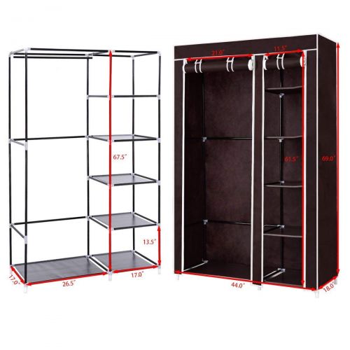  SONGMICS Clothes Closet Portable Wardrobe Storage Organizer with Shelves Claret 43 43.3 x 17.7 x 69