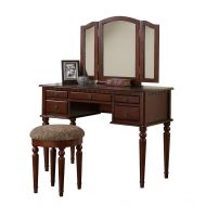 SONGMICS Vanity Set with Mirror and Stool Vintage Antique Makeup Dresser for Women Table Drawer Organizer Bedroom Furniture… (Cherry)